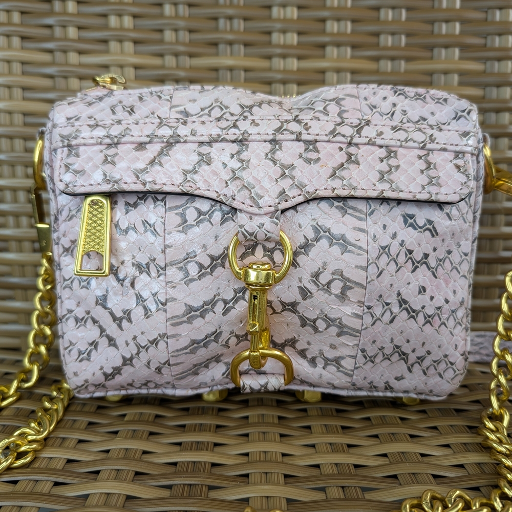 Rebecca Minkoff Mini Pink Snake Embossed Leather Crossbody Bag Gold Hardware - Picture 3 of 16